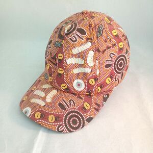 Bulurru Australian Hat 6 Panel Brown Aboriginal Art Water Hole Dreaming Cap
